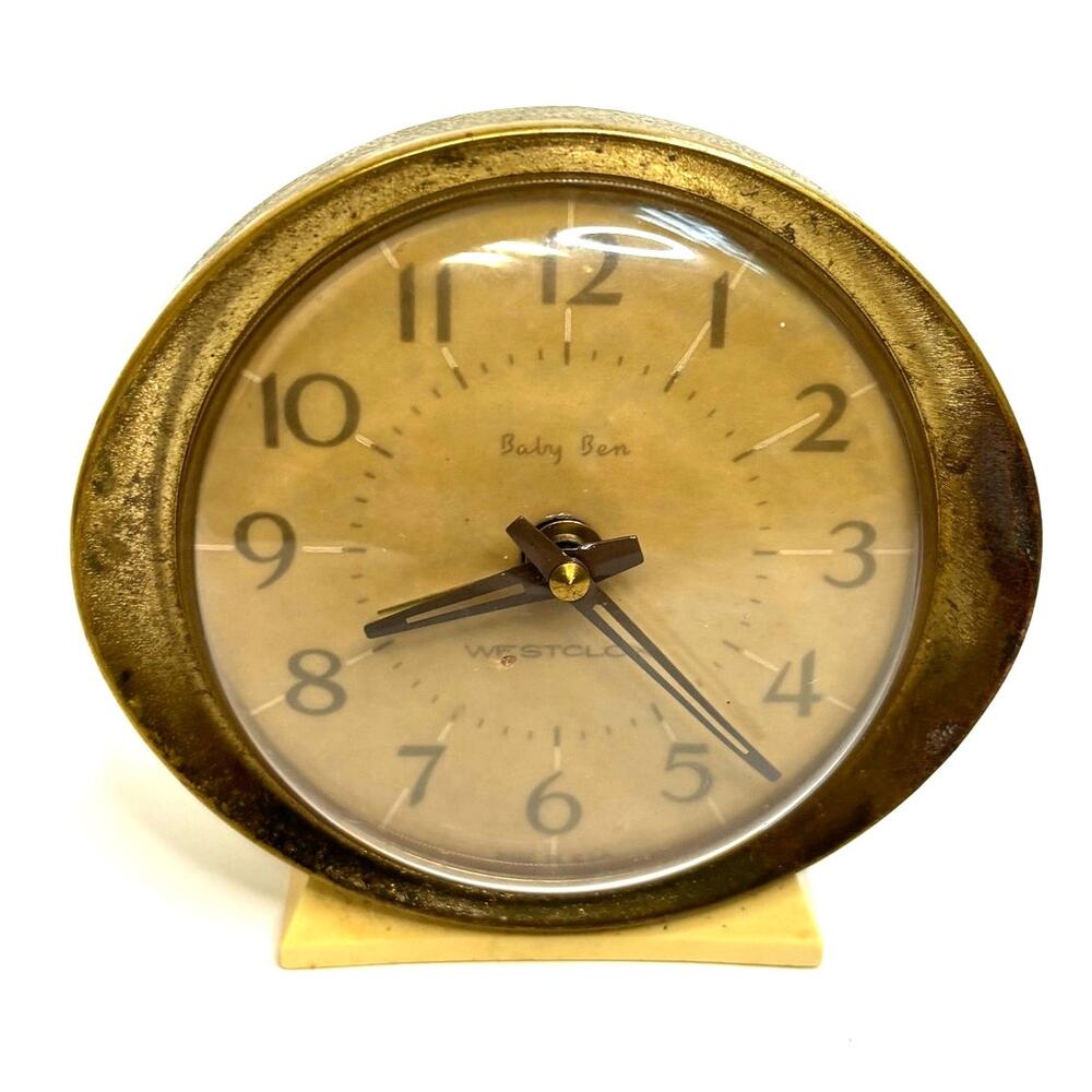 Vintage Westclox Baby Ben Alarm Clock Round Brass Trim 1960s Retro RUNS